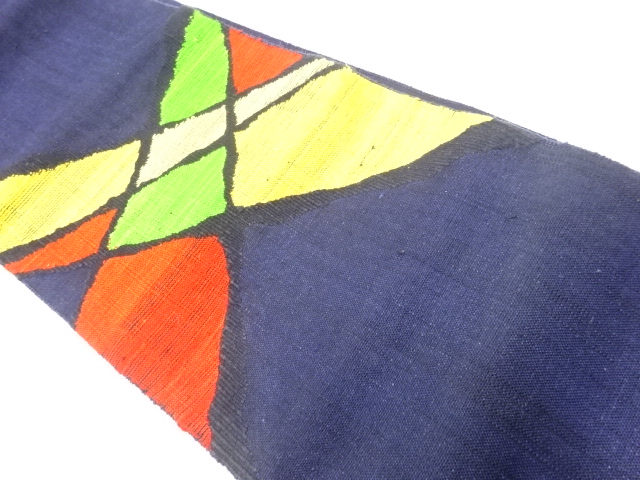 アンティーク　手織り真綿紬抽象模様織出し名古屋帯